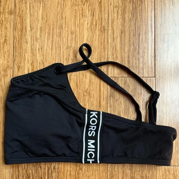 Michael Kors Strappy One Shoulder Bikini Top Logo Tape size XS Black - Picture 6 of 8